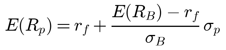E of R_p equals r_f plus, E of R_B minus r_f over sigma_B, times sigma_p