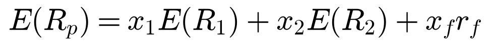 E of R_p equals x1 E of R1 plus x2 E of R2 plus x_f r_f