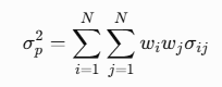 sigma squared of p equals the double sum over i and j of w_i w_j sigma_ij